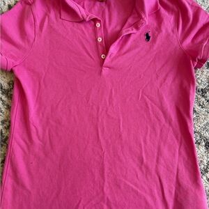 Ralph Lauren Hot Pink Girls' Short Sleeve Polo with Navy Logo